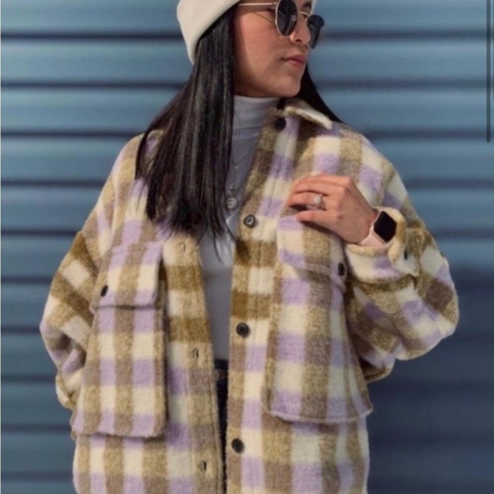 Zara Oversized Fleece Plaid Jacket size Small